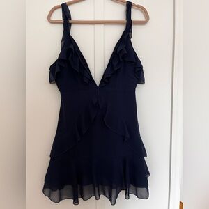Elegant Navy Ruffled Dress